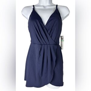 ANNE COLE modest navy Live In Color Surplice Maillot Skirted Swim Dress swimsuit